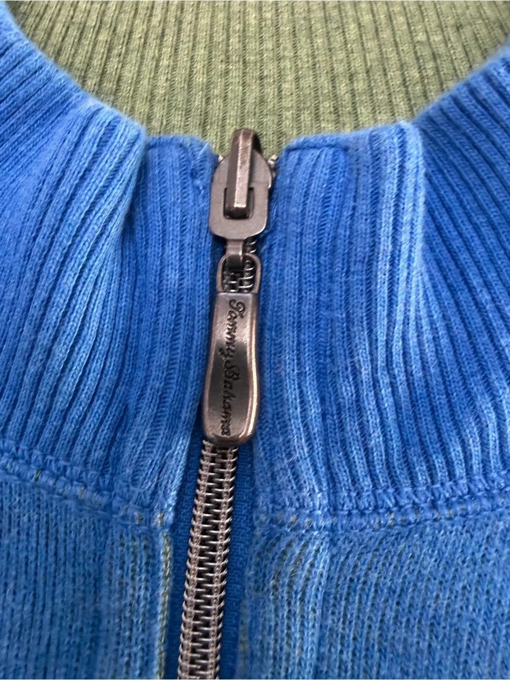 Tommy Bahama Quarter Zip Sweater Mens XL Blue Olive Green Contrast Trim Cotton